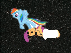 Size: 1098x821 | Tagged: safe, artist:pewdie-scootaloo, banned from derpibooru, deleted from derpibooru, derpibooru import, rainbow dash, scootaloo, pegasus, animated, duo, female, filly, flying, gun, ms paint, wat, weapon