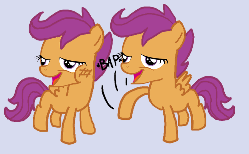 Size: 841x520 | Tagged: safe, banned from derpibooru, deleted from derpibooru, derpibooru import, scootaloo, abuse, animated, chickun, exploitable meme, faic, forced meme, meme, punch, scootabuse, slap, slapping