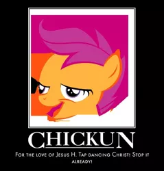 Size: 546x570 | Tagged: safe, banned from derpibooru, deleted from derpibooru, derpibooru import, scootaloo, chickun, exploitable meme, faic, forced meme, meme, motivational poster