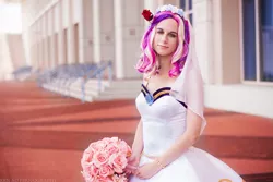 Size: 900x600 | Tagged: safe, artist:polyploidy, banned from derpibooru, deleted from derpibooru, derpibooru import, princess cadance, human, clothes, cosplay, costume, irl, irl human, photo, solo