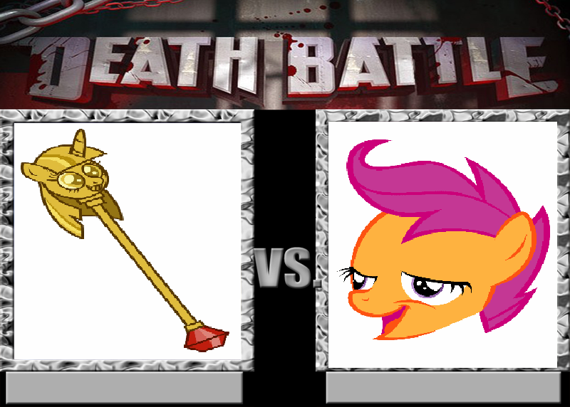 Size: 800x572 | Tagged: safe, banned from derpibooru, deleted from derpibooru, derpibooru import, scootaloo, twilight sparkle, chickun, chickun vs twilight scepter, death battle, exploitable meme, faic, forced meme, meme, scepter, twilight scepter