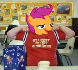 Size: 640x580 | Tagged: safe, banned from derpibooru, deleted from derpibooru, derpibooru import, scootaloo, chickun, exploitable meme, faic, forced meme, meme, racism