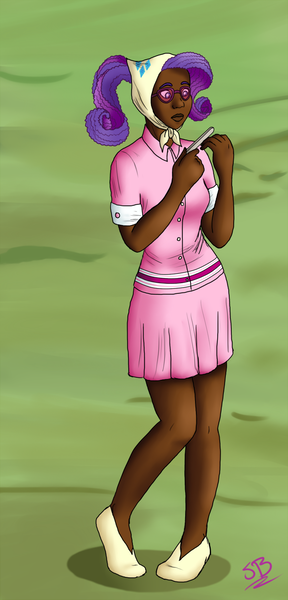 Size: 700x1458 | Tagged: safe, artist:frecleface, banned from derpibooru, deleted from derpibooru, derpibooru import, rarity, human, sleepless in ponyville, bandana, dark skin, file, humanized, nail file, solo, sunglasses