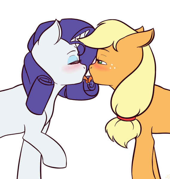 Size: 910x960 | Tagged: suggestive, artist:lovable-java, banned from derpibooru, deleted from derpibooru, derpibooru import, applejack, rarity, bedroom eyes, blushing, drool, eyes closed, female, floppy ears, french kiss, kissing, lesbian, raised hoof, rarijack, shipping, sloppy kissing, tongue out