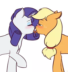 Size: 910x960 | Tagged: suggestive, artist:lovable-java, banned from derpibooru, deleted from derpibooru, derpibooru import, applejack, rarity, bedroom eyes, blushing, drool, eyes closed, female, floppy ears, french kiss, kissing, lesbian, raised hoof, rarijack, shipping, sloppy kissing, tongue out