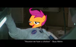 Size: 1920x1200 | Tagged: safe, banned from derpibooru, deleted from derpibooru, derpibooru import, scootaloo, apollo 13, buzz aldrin, chickun, exploitable meme, faic, forced meme, meme, space