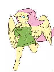 Size: 720x960 | Tagged: safe, artist:lovable-java, banned from derpibooru, deleted from derpibooru, derpibooru import, fluttershy, anthro, clothes, off shoulder, off shoulder sweater, solo, sweater, sweatershy
