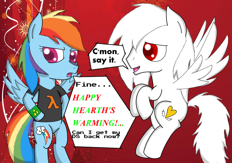 Size: 2087x1462 | Tagged: safe, artist:dark-southern-rebel, banned from derpibooru, deleted from derpibooru, derpibooru import, rainbow dash, oc, pegasus, hearth's warming, video game