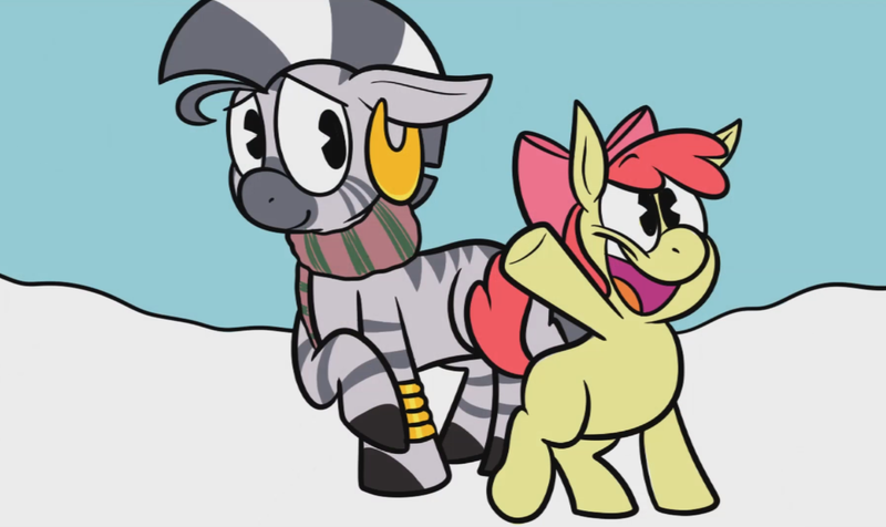 Size: 1199x714 | Tagged: safe, artist:karpet-shark, banned from derpibooru, deleted from derpibooru, derpibooru import, apple bloom, zecora, snow