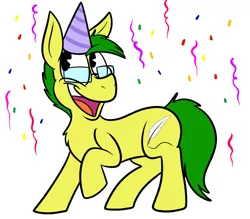 Size: 800x700 | Tagged: safe, artist:karpet-shark, banned from derpibooru, deleted from derpibooru, derpibooru import, oc, oc:brainstorm, unofficial characters only, confetti, hat, party hat, solo