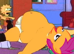 Size: 400x291 | Tagged: safe, banned from derpibooru, deleted from derpibooru, derpibooru import, scootaloo, belly, chickun, clothes, exploitable meme, faic, fat, forced meme, homer simpson, image, jpeg, lisa simpson, meme, the simpsons, underwear