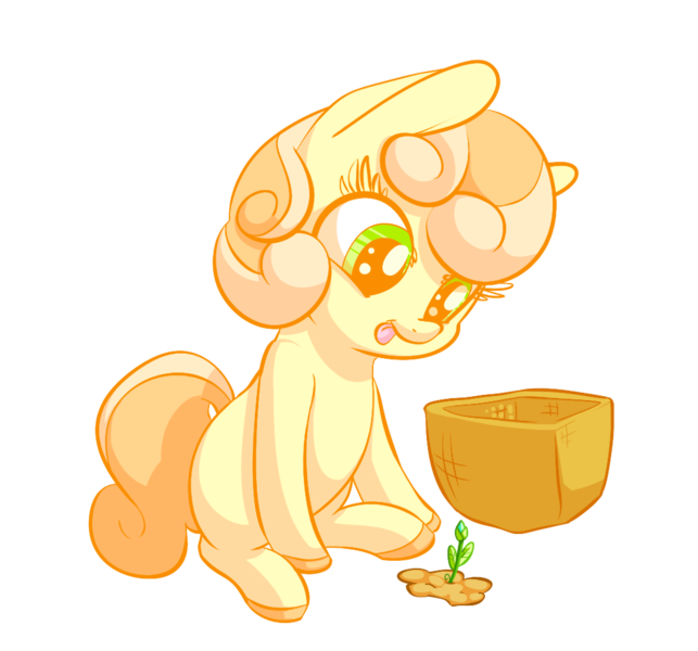 Size: 1013x945 | Tagged: safe, artist:handsockz, banned from derpibooru, deleted from derpibooru, derpibooru import, junebug, basket, female, filly, plant, solo, younger