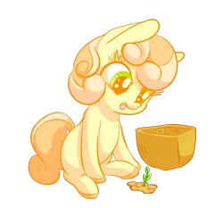 Size: 1013x945 | Tagged: safe, artist:handsockz, banned from derpibooru, deleted from derpibooru, derpibooru import, junebug, basket, female, filly, plant, solo, younger