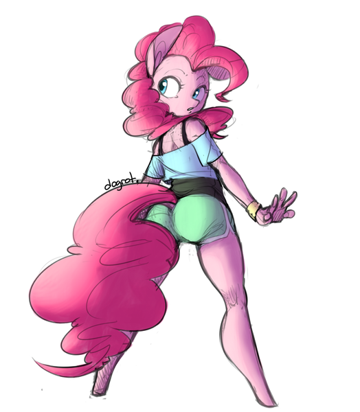 Size: 750x859 | Tagged: safe, artist:dogrot, artist:elslowmo, banned from derpibooru, deleted from derpibooru, derpibooru import, pinkie pie, anthro, clothes, colored, image, png, solo, the ass was fat