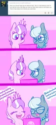 Size: 870x1920 | Tagged: safe, artist:handsockz, banned from derpibooru, deleted from derpibooru, derpibooru import, diamond tiara, silver spoon, ask, computer, glasses, laptop computer, laughing, laughingmares.jpg, silver spoon's blogadoodle, tumblr