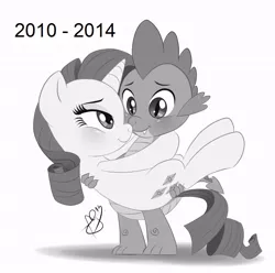 Size: 700x694 | Tagged: safe, banned from derpibooru, deleted from derpibooru, derpibooru import, rarity, spike, drama, drama bait, female, male, monochrome, shipping, sparity, straight