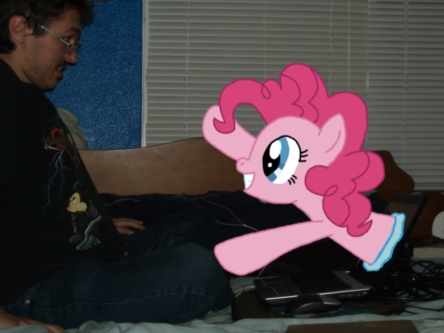 Size: 640x480 | Tagged: safe, banned from derpibooru, deleted from derpibooru, derpibooru import, pinkie pie, human, breaking the fourth wall, computer, irl, irl human, laptop computer, photo