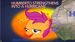 Size: 647x360 | Tagged: safe, banned from derpibooru, deleted from derpibooru, derpibooru import, scootaloo, chickun, chickunberto, exploitable meme, faic, forced meme, humberto, hurricane humberto, meme