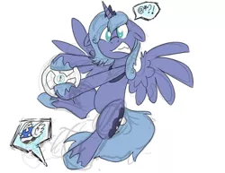 Size: 600x463 | Tagged: safe, artist:blitzpony, banned from derpibooru, deleted from derpibooru, derpibooru import, princess luna, gamer luna, blue shell, cute, female, filly, nintendo, s1 luna, wii, woona, younger