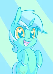 Size: 991x1375 | Tagged: safe, artist:handsockz, banned from derpibooru, deleted from derpibooru, derpibooru import, lyra heartstrings, pony, abstract background, bipedal, chest fluff, cute, happy, heart eyes, hooves, irrational exuberance, smiling, solo, striped background, wingding eyes