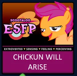 Size: 441x435 | Tagged: safe, banned from derpibooru, deleted from derpibooru, derpibooru import, scootaloo, chickun, esfp, exploitable meme, faic, forced meme, mbti chart, meme