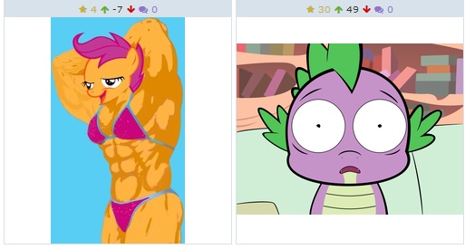 Size: 513x275 | Tagged: suggestive, banned from derpibooru, deleted from derpibooru, derpibooru import, scootaloo, spike, derpibooru, chickun, exploitable meme, faic, forced meme, juxtaposition, juxtaposition fail, meme, meta, muscles, rick and morty, ripped