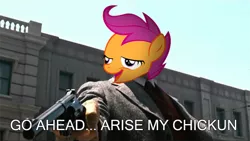 Size: 576x324 | Tagged: safe, banned from derpibooru, deleted from derpibooru, derpibooru import, chickun, clint eastwood, dirty harry, exploitable meme, faic, forced meme, meme