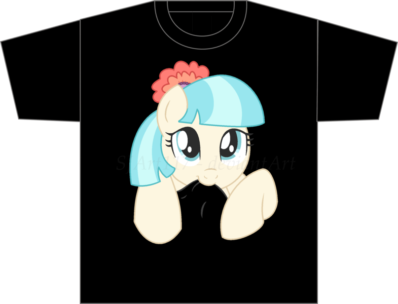 Size: 2454x1876 | Tagged: safe, artist:sjart117, banned from derpibooru, deleted from derpibooru, derpibooru import, coco pommel, clothes, cute, design, fabric, looking at you, ms paint, nom, shirt, shirt design, smiling, welovefine