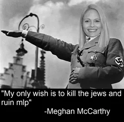 Size: 1024x1005 | Tagged: safe, banned from derpibooru, deleted from derpibooru, derpibooru import, adolf hitler, background pony strikes again, dont believe her lies, jew, meghan mccarthy, quote