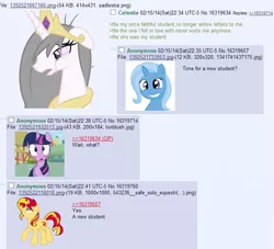 Size: 694x630 | Tagged: safe, artist:sjart117, banned from derpibooru, deleted from derpibooru, derpibooru import, screencap, princess celestia, sunset shimmer, trixie, twilight sparkle, alicorn, 4chan, depressedia, greentext, /mlp/, sad, text, twilight sparkle (alicorn)