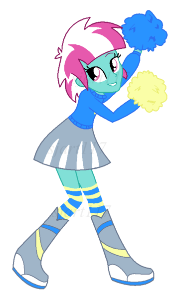 Size: 552x918 | Tagged: safe, artist:sjart117, banned from derpibooru, deleted from derpibooru, derpibooru import, spring step, sunlight spring, equestria girls, boots, cheerlead, cheerleader, cheerleading, clothes, cute, dancing, pom pom, shoes, smiling, socks, solo, striped socks, wondercolts