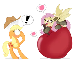 Size: 5000x4074 | Tagged: suggestive, artist:zutheskunk, banned from derpibooru, deleted from derpibooru, derpibooru import, applejack, fluttershy, bat pony, .svg available, absurd resolution, apple, bat ponified, bedroom eyes, blushing, cargo ship, caught, clothes, emoticon, exclamation point, floppy ears, flutterbat, food, giant apple, heart, licking, lingerie, pictogram, prone, race swap, see-through, shipping, simple background, smiling, spread wings, standing, surprised, tongue out, transparent background, vector, wide eyes, wingboner, wings