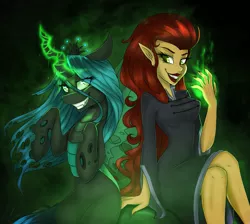 Size: 1203x1076 | Tagged: safe, artist:harmoniousrain, banned from derpibooru, deleted from derpibooru, derpibooru import, queen chrysalis, crossover, nail polish, wuya, xiaolin showdown