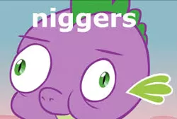 Size: 274x184 | Tagged: safe, banned from derpibooru, deleted from derpibooru, derpibooru import, spike, .mov, pony.mov, racism, slur, solo, vulgar