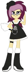 Size: 336x858 | Tagged: safe, artist:sjart117, banned from derpibooru, deleted from derpibooru, derpibooru import, oc, oc:lannie lona, unofficial characters only, equestria girls, beret, clothes, costume, duster, equestria girls-ified, french maid, glasses, hat, maid, ms paint, solo