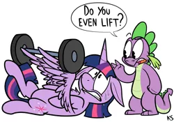 Size: 1000x700 | Tagged: safe, artist:karpet-shark, banned from derpibooru, deleted from derpibooru, derpibooru import, spike, twilight sparkle, alicorn, chest fluff, do you even lift, meme, twilight sparkle (alicorn), wing hands, wings