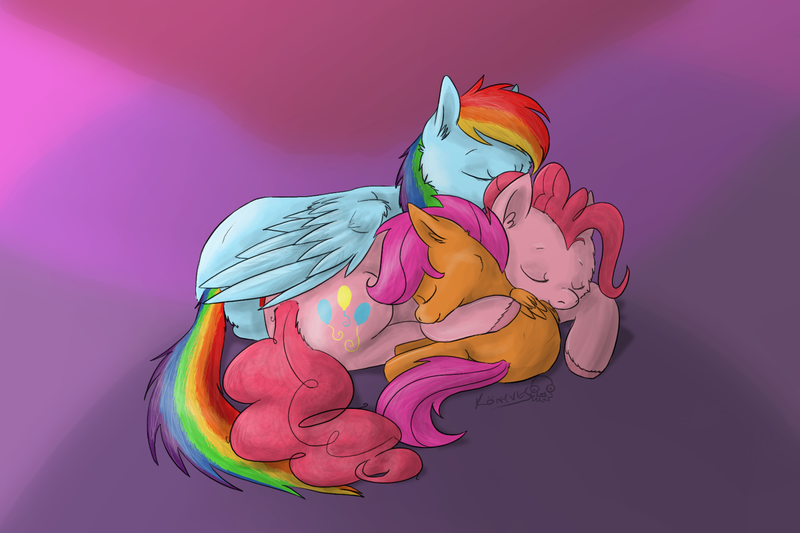 Size: 1800x1200 | Tagged: safe, artist:ghostwaffleheimer, banned from derpibooru, deleted from derpibooru, derpibooru import, pinkie pie, rainbow dash, scootaloo, cuddle puddle, cuddling, female, lesbian, pinkiedash, pony pile, scootalove, shipping, sleeping, snuggling