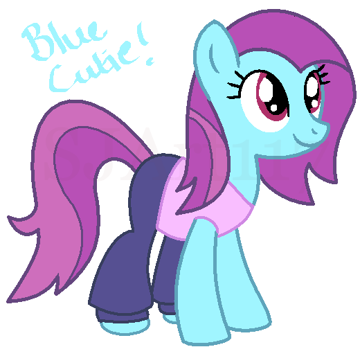 Size: 520x514 | Tagged: safe, artist:sjart117, banned from derpibooru, deleted from derpibooru, derpibooru import, blue cutie, pony, for whom the sweetie belle toils, background pony, clothes, ms paint, pants, shirt, solo, tracksuit