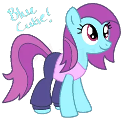 Size: 520x514 | Tagged: safe, artist:sjart117, banned from derpibooru, deleted from derpibooru, derpibooru import, blue cutie, pony, for whom the sweetie belle toils, background pony, clothes, ms paint, pants, shirt, solo, tracksuit