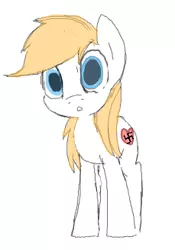 Size: 229x328 | Tagged: safe, artist:yoditax, banned from derpibooru, deleted from derpibooru, derpibooru import, oc, oc:aryanne, earth pony, blonde, female, flockmod, looking at you, nazi, :o, open mouth, solo, so that happened, standing, swastika, wide eyes
