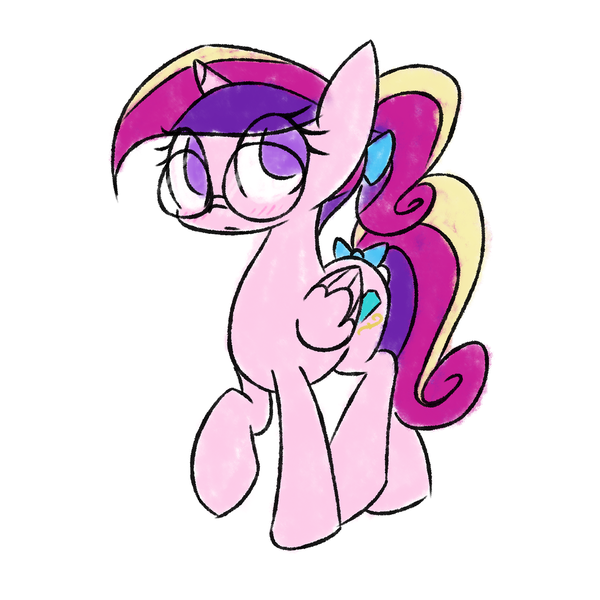 Size: 1280x1280 | Tagged: safe, artist:bakasan, banned from derpibooru, deleted from derpibooru, derpibooru import, princess cadance, glasses, looking at you, simple background, solo, white background