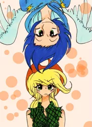 Size: 505x699 | Tagged: safe, artist:inkylove34, banned from derpibooru, deleted from derpibooru, derpibooru import, applejack, soarin', human, female, humanized, male, shipping, soarinjack, straight, upside down, winged humanization, wings