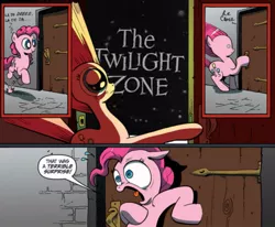 Size: 969x800 | Tagged: safe, banned from derpibooru, deleted from derpibooru, derpibooru import, pinkie pie, exploitable meme, meme, obligatory pony, surprise door, the twilight zone