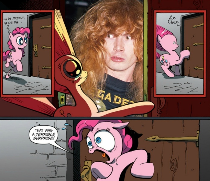 Size: 926x800 | Tagged: safe, banned from derpibooru, deleted from derpibooru, derpibooru import, pinkie pie, dave mustaine, exploitable meme, megadeth, meme, obligatory pony, surprise door