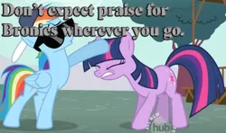 Size: 500x295 | Tagged: safe, banned from derpibooru, deleted from derpibooru, derpibooru import, rainbow dash, twilight sparkle, bronyetiquette, caption, image macro, text, whining