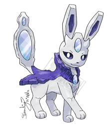 Size: 579x650 | Tagged: safe, artist:maniacalmew, banned from derpibooru, deleted from derpibooru, derpibooru import, rarity, eevee, barely pony related, eeveelution, fakemon, pokémon, solo, species swap