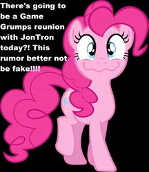 Size: 1600x1853 | Tagged: safe, banned from derpibooru, deleted from derpibooru, derpibooru import, pinkie pie, fake, game grumps, jontron, obligatory pony, solo, text