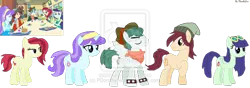 Size: 1024x360 | Tagged: safe, artist:pdorothynics, banned from derpibooru, deleted from derpibooru, derpibooru import, aqua blossom, blueberry cake, normal norman, rose heart, scott green, ponified, pony, equestria girls, background human, equestria girls ponified, fashionista, naomi nobody