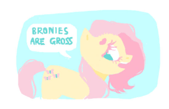 Size: 549x354 | Tagged: source needed, safe, artist:macklemourning, banned from derpibooru, deleted from derpibooru, derpibooru import, fluttershy, background pony strikes again, bait, drama, hate, mouthpiece, obvious troll, op started shit, solo, speech bubble