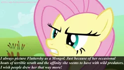 Size: 1280x720 | Tagged: safe, banned from derpibooru, deleted from derpibooru, derpibooru import, screencap, fluttershy, diverse-mlp-headcanons, headcanon, mongol, mongolia, parody, rage, solo